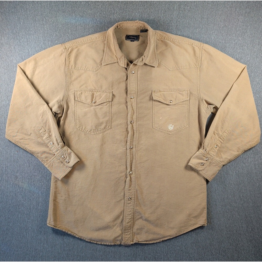 Vtg 90s Roper Western Pearl Snap Shirt Sz L Brown Pockets Heavy Cowboy Workwear